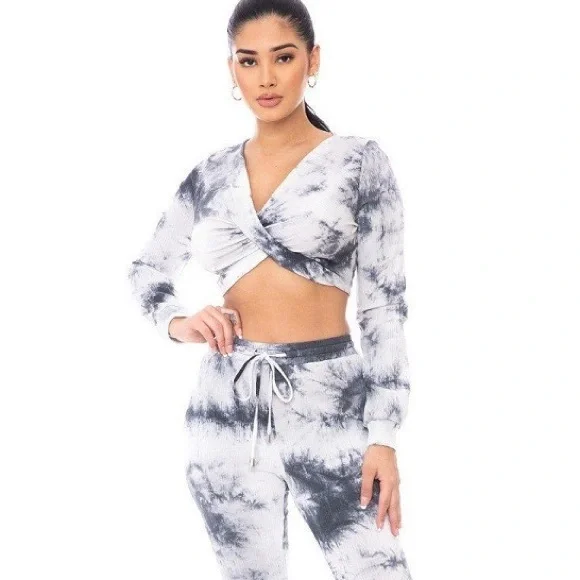 CHARCOAL TIE DYE 2 PIECE SWEATER SET - Picture 1 of 3